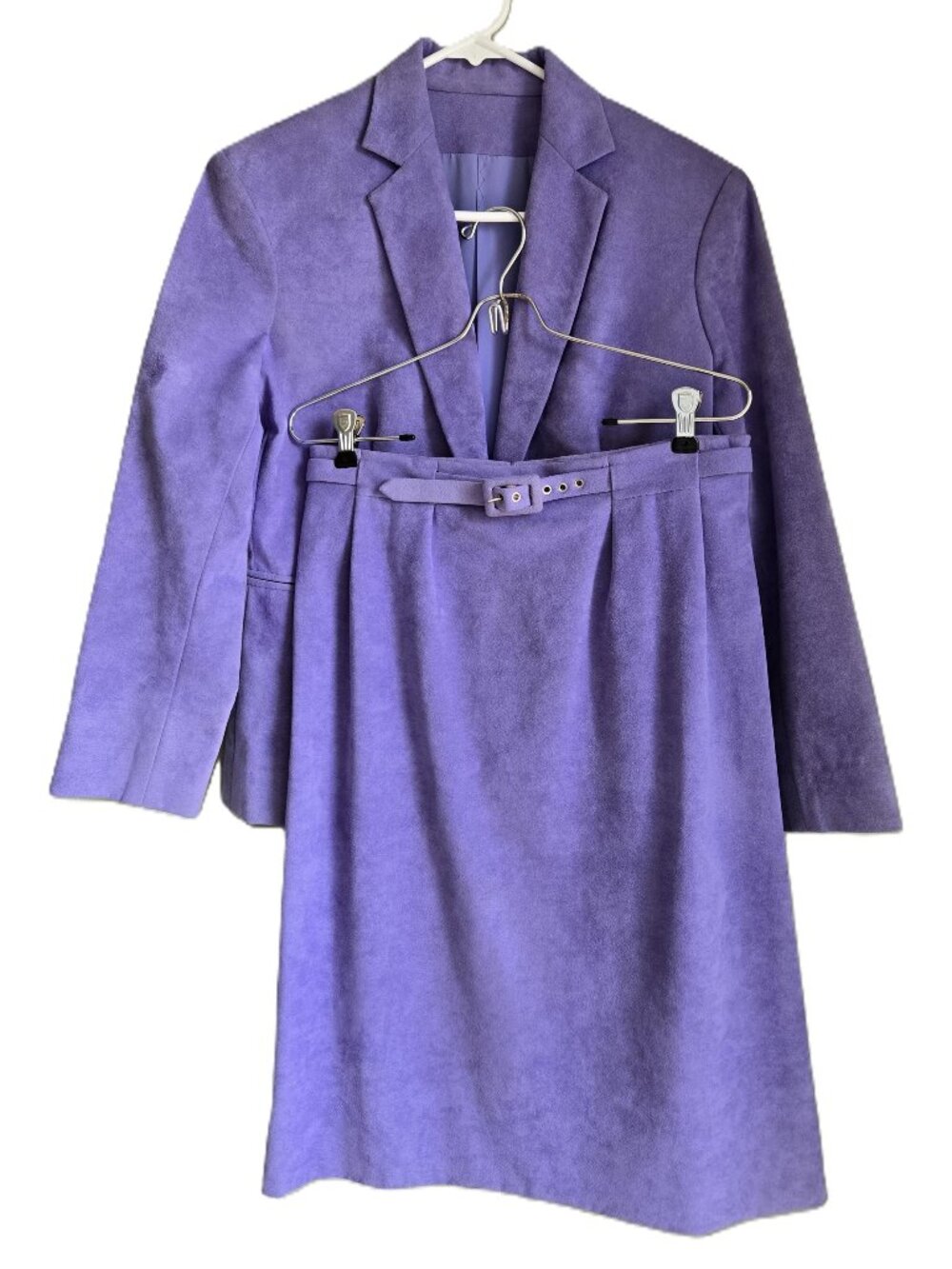 Vintage Tailored Soft Suede Lined Blazer+Skirt Suit Lilac Purple Women's 10